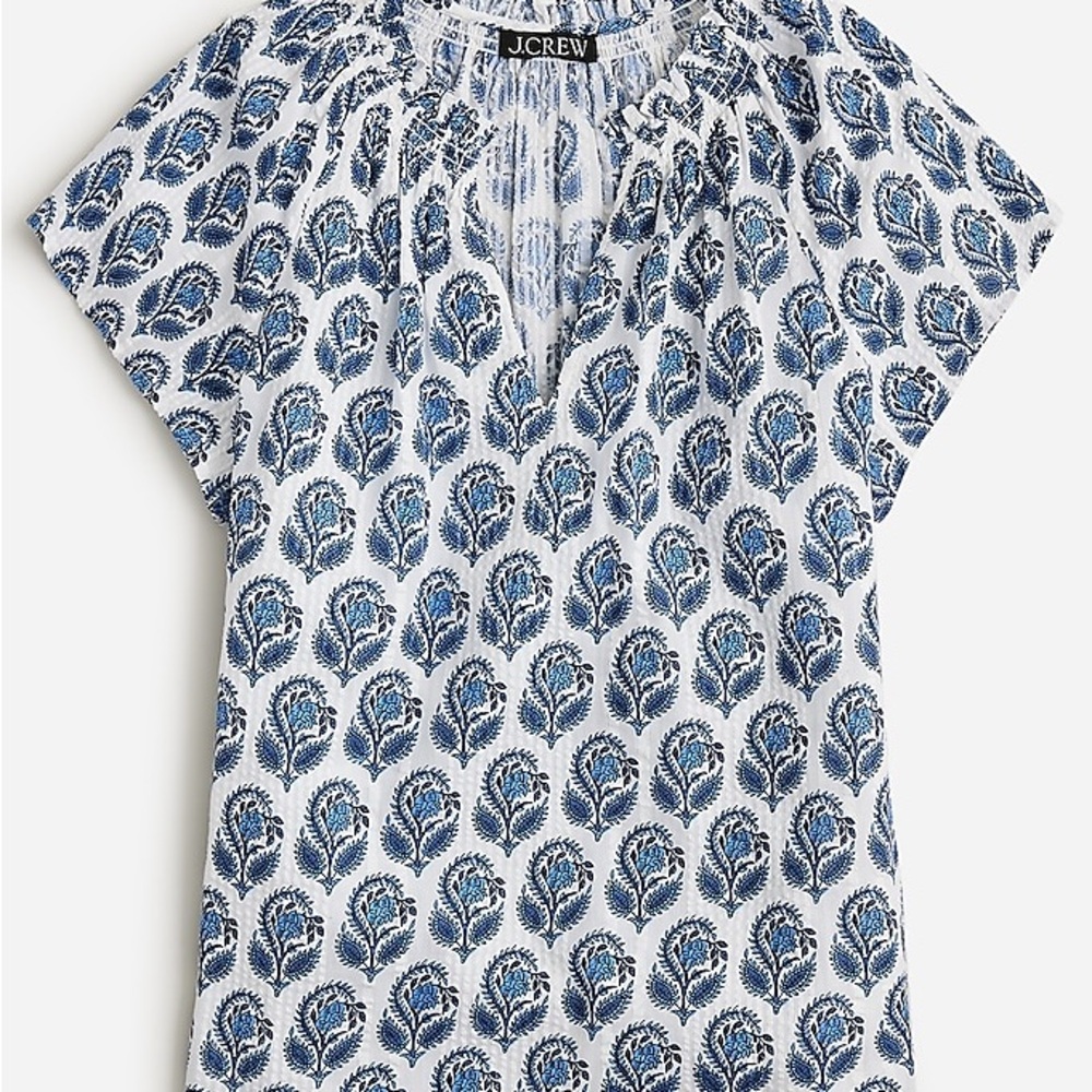 J. Crew Smocked flutter-sleeve top in bouquet block print